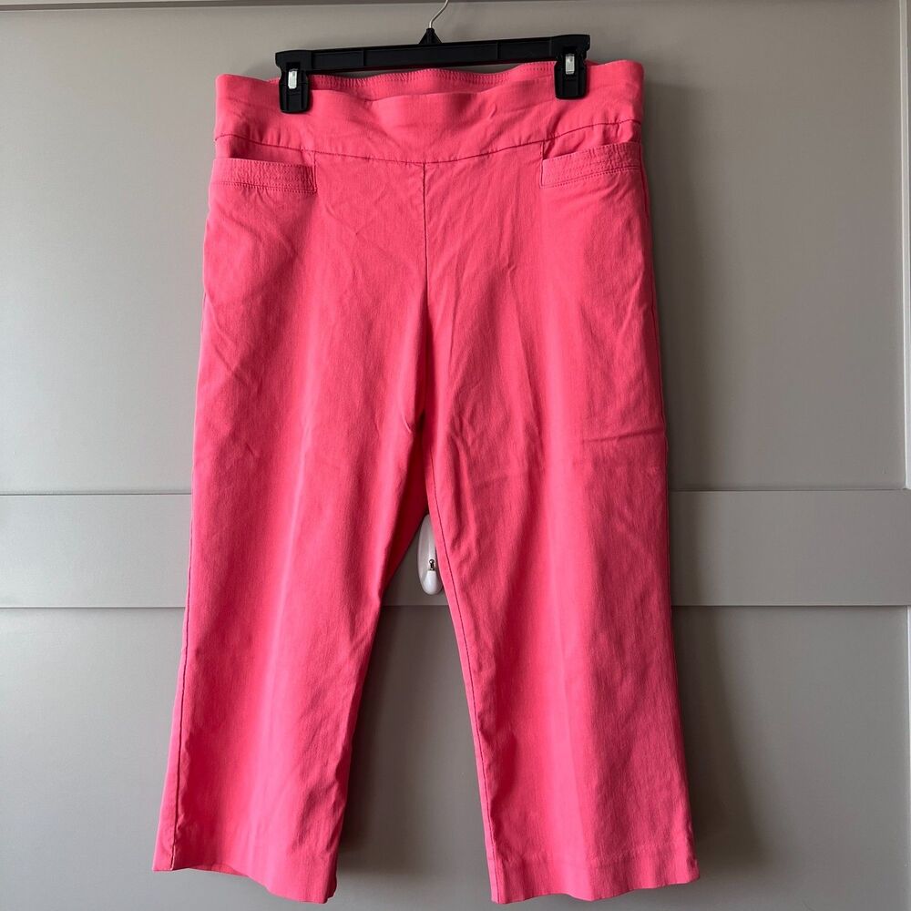 Briggs Pants Womens 12 Pink Cropped Stretch Pull On Capri Rayon‎ Comfort Pocket
